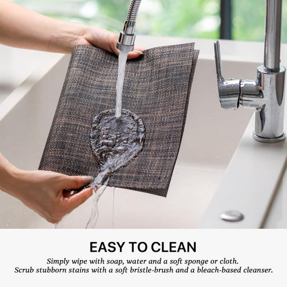 LEXMORE PlaceMats Set of 12 Vinyl/Plastic Woven Place Mats for Kitchen Table Indoor/Outdoor Washable PlaceMat Wipeable Dining Table Mats(Black/Brown)