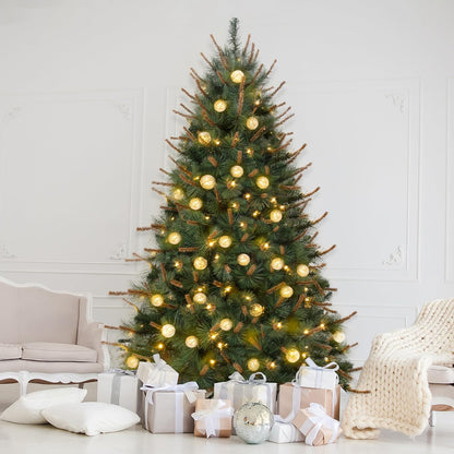 Selena 6.5ft Prelit Artificial Christmas Tree with 857 Branch Tips, 300 Warm Lights and Metal Stand, 43" Wide Realistic Withered Christmas Tree with Lights by Naomi Home