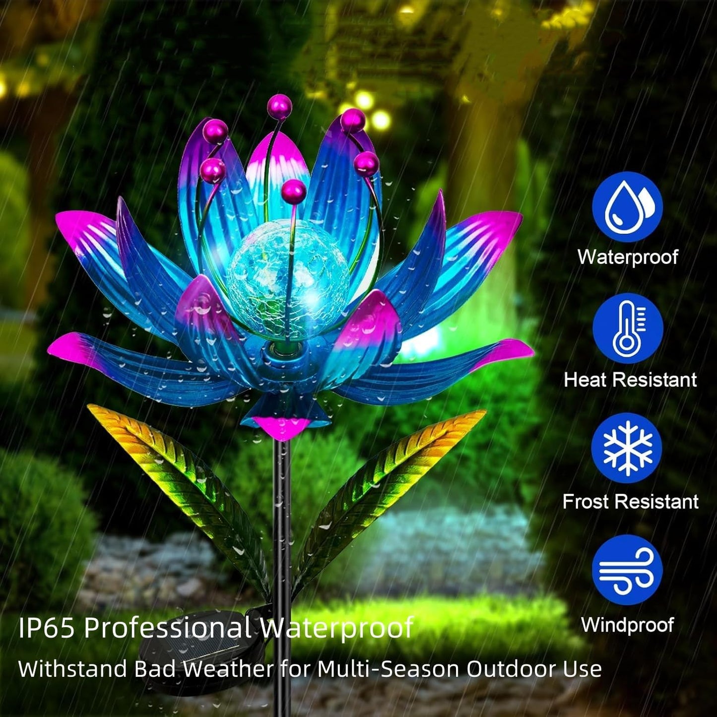 Solar Wind Spinner, 38 Inch Metal Stake Yard Spinners,Solar Powered Multi-Color LED Glass Ball with Kinetic Wind Sculpture Spinner Windmills for Yard (38IN-Purple)