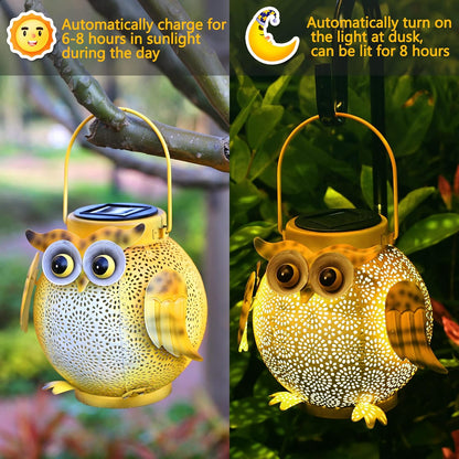 2 Pack Hanging Solar Lanterns - Garden Light Waterproof Metal Decorative Solar Lantern Lights Outdoor for Patio Yard Table Pathway with Owl Pattern