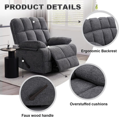 Oversized Swivel Rocker Recliner Chair for Adult, Rock Recliner for 350lb Big Man, Extra Wide Manual Recliners, Overstuffed Soft Rocking Sofa Chair,Light Grey