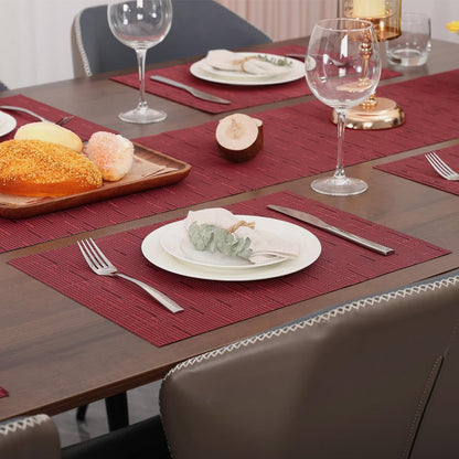 Myir JUN Placemats Set of 4, Vinyl Woven Placemats Place Mats Indoor Set of 4 Washable Table Mats Non-Slip Place mats for Dining Table (Red, Set of 4)