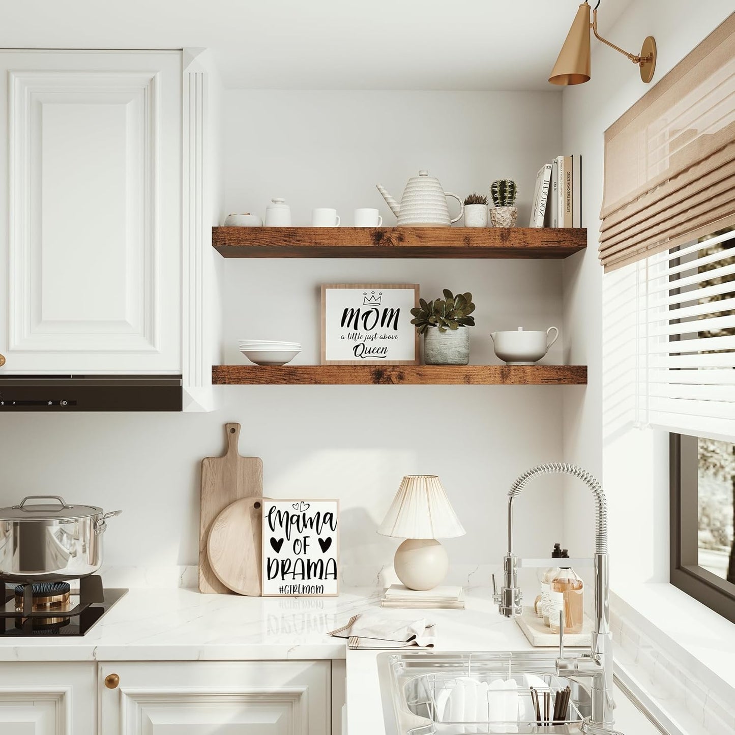 Floating Shelves 10 inches Deep, Long 36 x 10 x 1.8 Wall Shelves for Bedroom, Living Room, Kitchen, Office, Bathroom Farmhouse Shelf Home Decor with Invisible Bracket, Rustic Brown