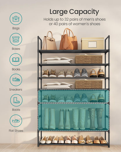 SONGMICS Shoe Rack, 8-Tier Shoe Organizer, Metal Storage Shelf, Upright or Upside Down, for 32-40