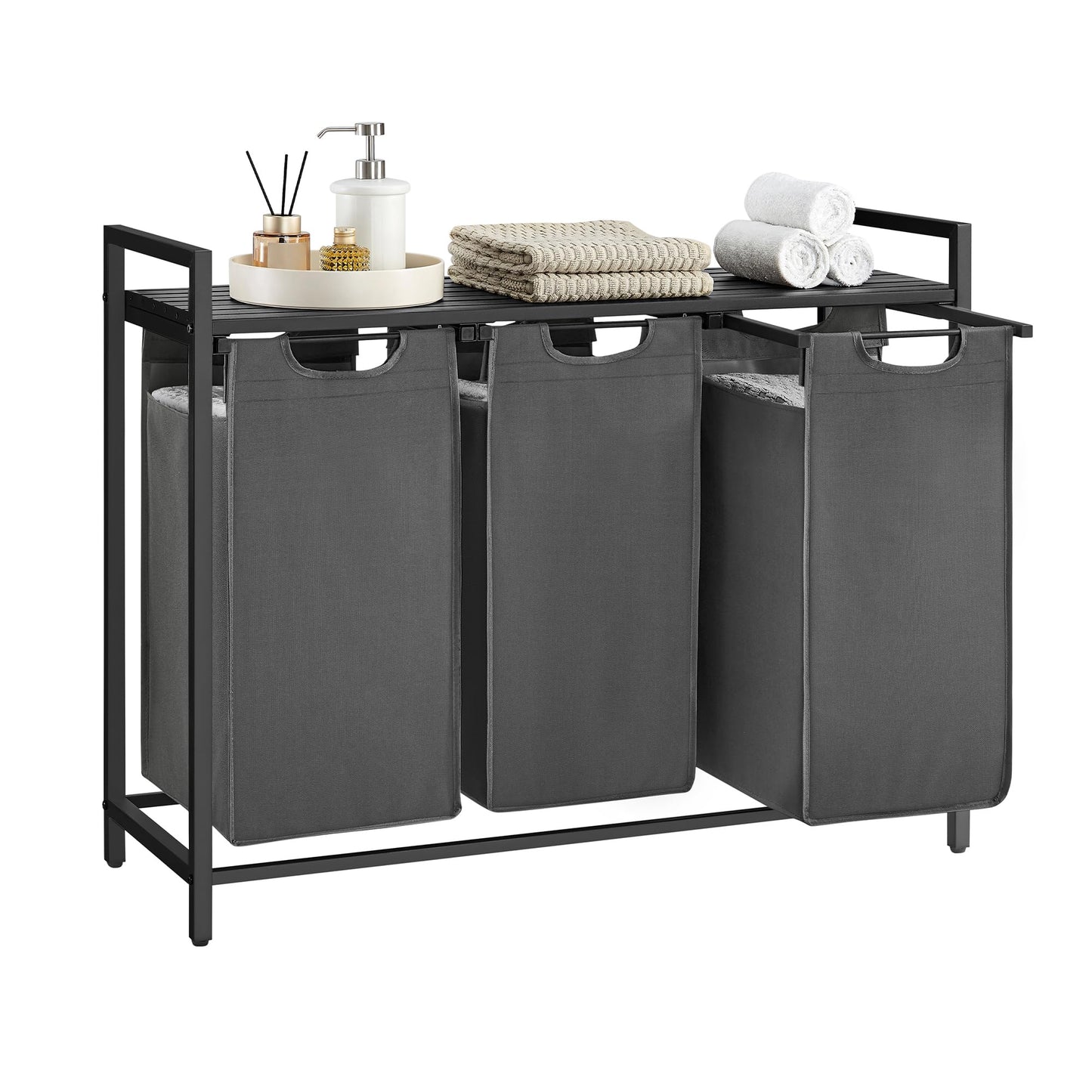 VASAGLE Laundry Hamper, Laundry Basket, Laundry Sorter with 3 Pull-Out and Removable Bags, Shelf