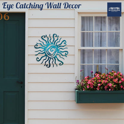 Wacky Sun Metal Wall Art Indoor/Outdoor Decor - 18" Teal Rust Proof Wall Sculpture - Made in USA - Ideal for Bedroom, Garden, Home, Patio and Farmhouse