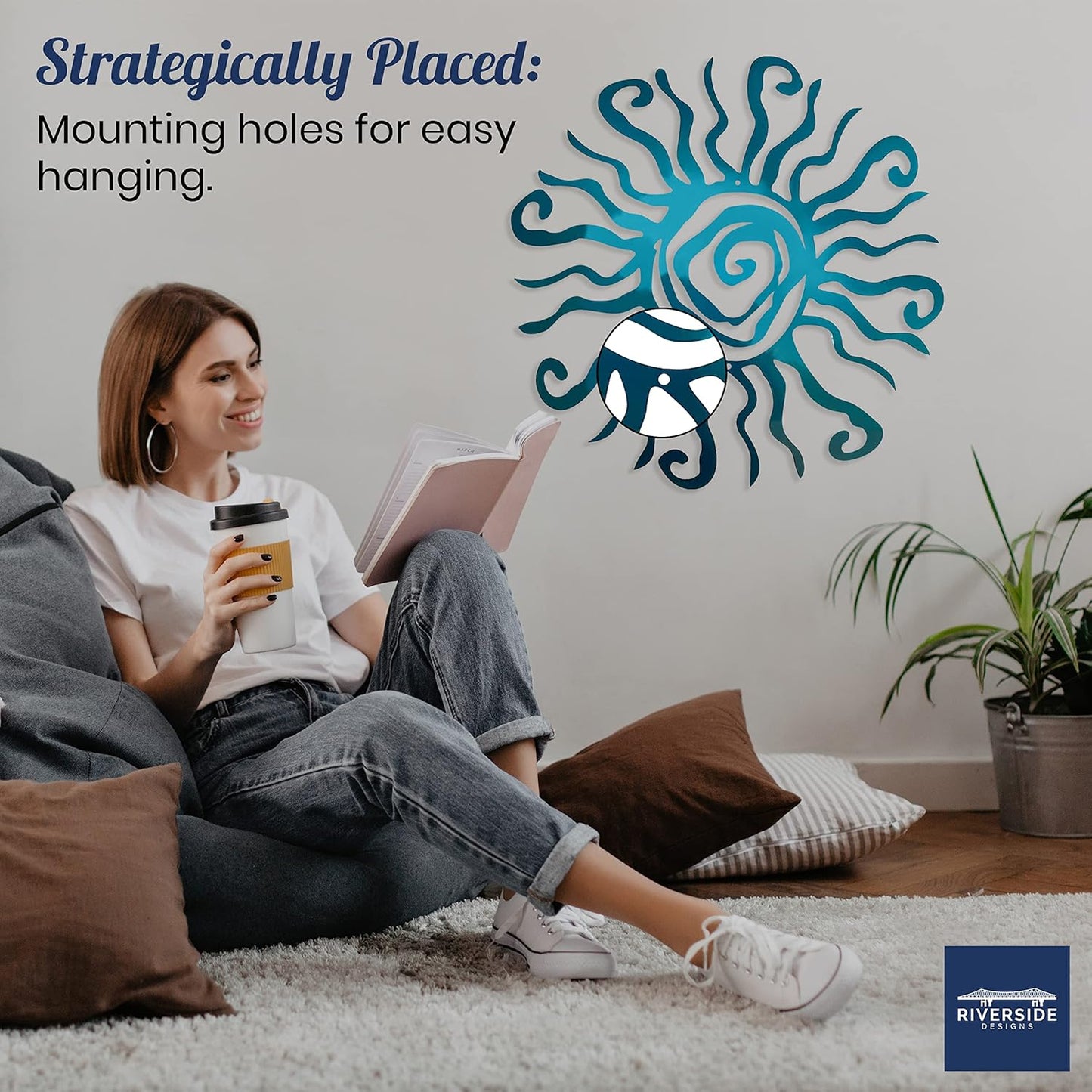 Wacky Sun Metal Wall Art Indoor/Outdoor Decor - 18" Teal Rust Proof Wall Sculpture - Made in USA - Ideal for Bedroom, Garden, Home, Patio and Farmhouse