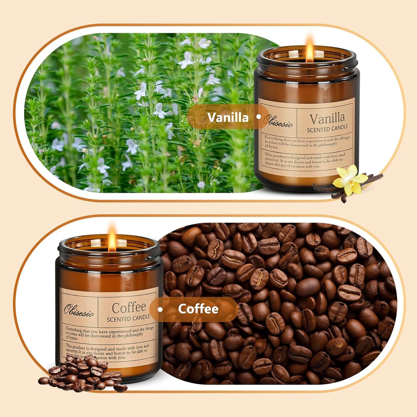 Candles for Home Scented, 2 Pack Scented Candles for Stress Relief & Self-Care, Aromatherapy Candle for Men and Women Birthday, Soy Sleep Jar Candle Set(Coffee & Vanilla)