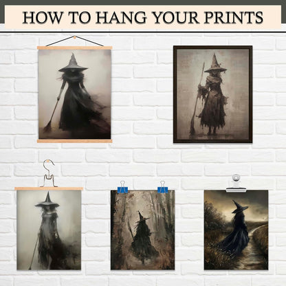 LANCHI95 6 Pcs 8x10in Vintage Rustic Witch Posters Halloween Wall Art Witch in The Forest Painting Prints Goth Dark Moody Wall Decor for Living Room Bedroom 8x10 in (UNFRAMED)