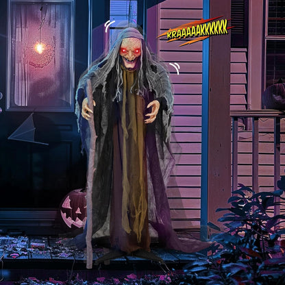 AW Animated Halloween Decorations,Scary Witch with Crutch,5.3FT Life Size Standing Clown,Motion/Sound Activated LED Eyes Creepy Sound,Haunted House Props Party Outdoor Indoor Lawn Yard Patio 2025