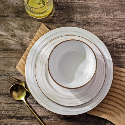 GBHOME Ceramic Dinnerware Sets,18 pcs Embossed Elegant Stoneware Plates and Bowls Sets, Housewarming Wedding Gift | Dishwasher & Microwave Safe | Dishes Set Service for 6