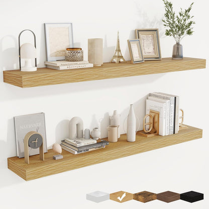 fuqing Floating Shelves for Wall, Bathroom Shelf Wall Mounted for Storage, Shelves with Invisible Bracket for Bedroom, Kitchen, Living Room, Farmhouse Small Book Shelf, 48 Inch Set of 2, Oak