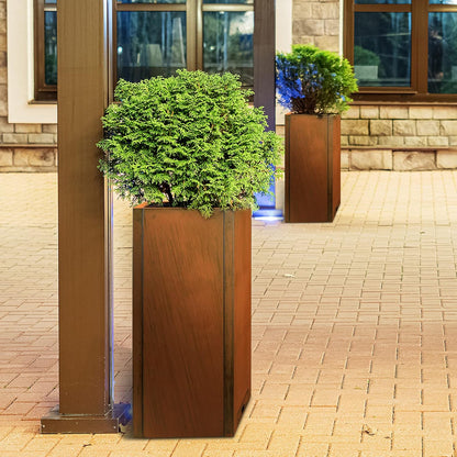 KOL Pre-Rusted Steel 30''H Planter Box, Weathering Steel Planter Box,Rustic Finish Metal Tall Rectangular Plant Pot, Modern Industrial & Residential Outdoor Indoor, 12" L. x 12" W. x 30" H, Rusty.