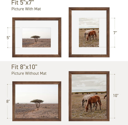8x10 Picture Frame Natural Solid Walnut Photo Frames with 5x7 Removable Mat Wall Hanging Large Handcrafted Frame with HD Plexiglass Wall and Tabletop Display Large Poster Frame