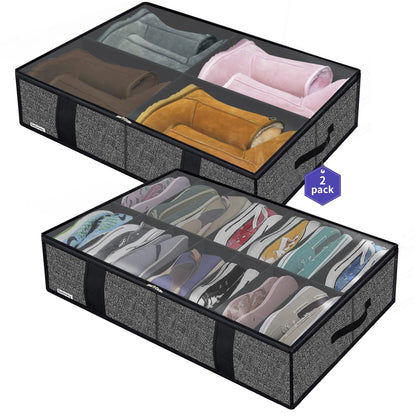 Onlyeasy 2 Pack Under Bed Shoes Storage Bag Organizer (14+4 Pairs), Collapsible Shoe Boot Container