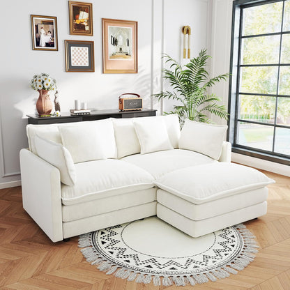 Sectional Sofa 2 Seater with Movable 1 Ottoman,Oversized Modular Couch Deep Seat (Beige, 76.7 inch-L)