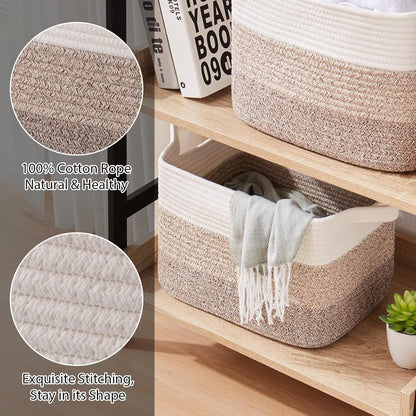 Storage Basket for Organizing, Woven Baskets for Storage, Rectangle Decorative Baskets for Shleves, Closet, Toys, Books, Nursery Organizer Bins - Pack of 3 (Gradient Yellow)