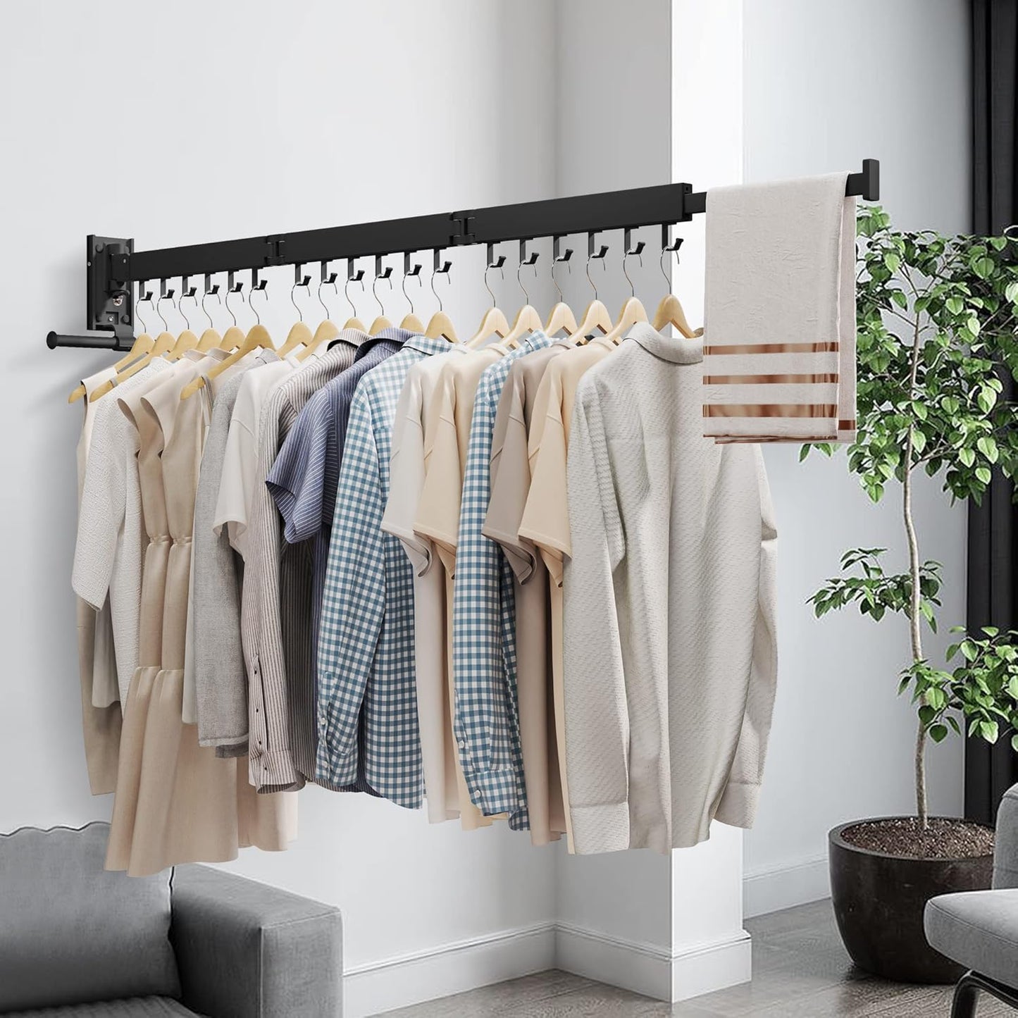 Wall Mounted Clothes Hanger,Clothes Drying Rack,Laundry Drying Rack,Drying Rack Clothing,Laundry Hanger Rack,Retractable Dryer Racks,Collapsible, Aluminum,can be Fold Upward & Left & Right