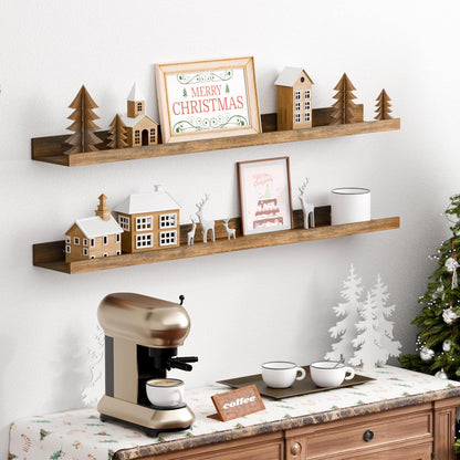 upsimples Floating Shelves for Wall, Wall Shelves for Decor Storage Set of 6, Wall Mounted Wood Shelf for Bedroom, Living Room, Bathroom, Kitchen, 35.5 inch Long Picture Ledge Shelf, Brown
