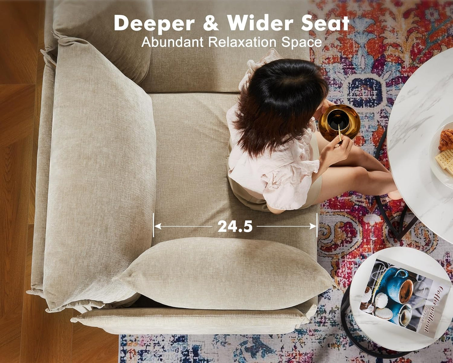 136.4" Oversized Modular Sectional Sofa, U Shaped Convertible Couch with Movable Ottoman, Large 7 Seat Corner Couches for Living Room Deep Seat Beige Chenille