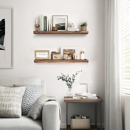 Floating Wall Shelves 2-Pack - Rustic Brown 16-inch Wooden Wall Shelves for Storage and Décor, Multi-Functional and Easy to Install for Living Room, Bedroom, and Kitchen