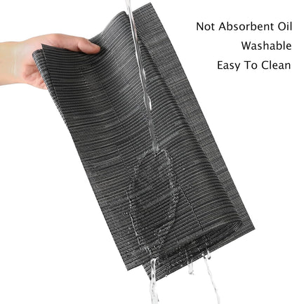 Myir JUN Placemats Set of 6, Vinyl Woven Placemats Place Mats Indoor Washable Table Mats Non-Slip Place mats for Dining Table (Black-Gray, Set of 6)