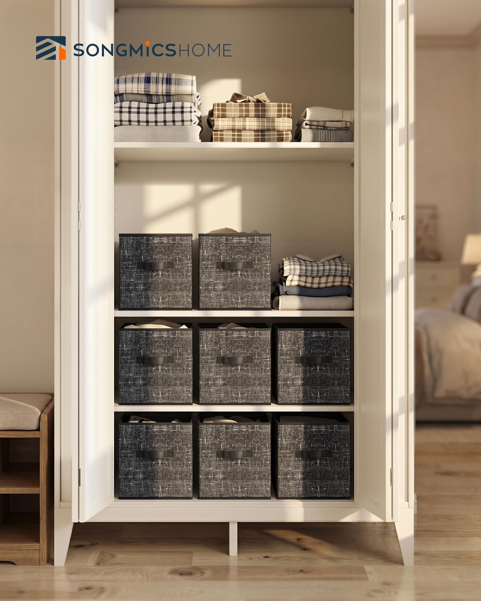 SONGMICS HOME Foldable Storage Cubes Set of 8, Fabric Shelf Organizer Bins with Handles, Closet