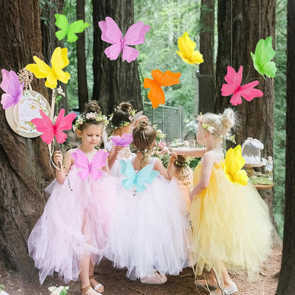 SUNBEAUTY 6Pcs Hanging Butterflies, Large Butterfly Decorations, 3D Paper Decoration, Pink Green Blue Orange for Baby Shower Decor Girls, Women, Paper Flowers for Wall