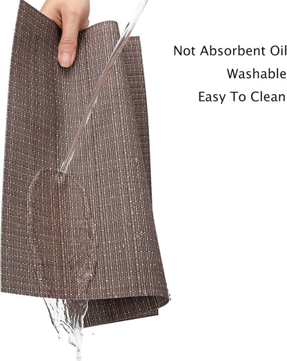 Myir JUN Placemats Set of 6, Vinyl Woven Placemats Place Mats Indoor Washable Table Mats Non-Slip Place mats for Dining Table (Coffee, Set of 6)