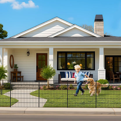 Land Guard 20 Panels No Dig Decorative Garden Fence with Gate for Yard, 30 in(H) x 50 ft(L) Removable Dog Fence Outdoor for Yard, Rustproof Metal Animal Barrier Ground Stakes