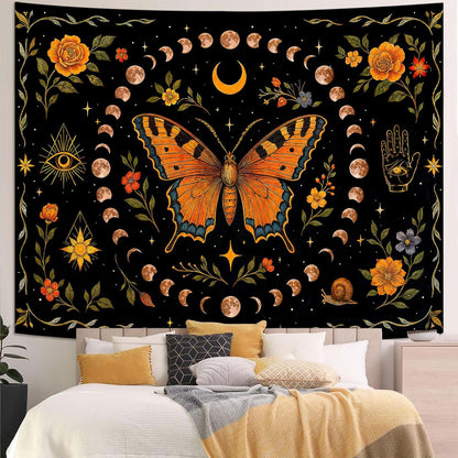 Lunerfex Moon Phase Butterfly Floral Wall Tapestry, Celestial Botanical Tapestries for Room Decor, Mystical Tapestry 60x44 Inch