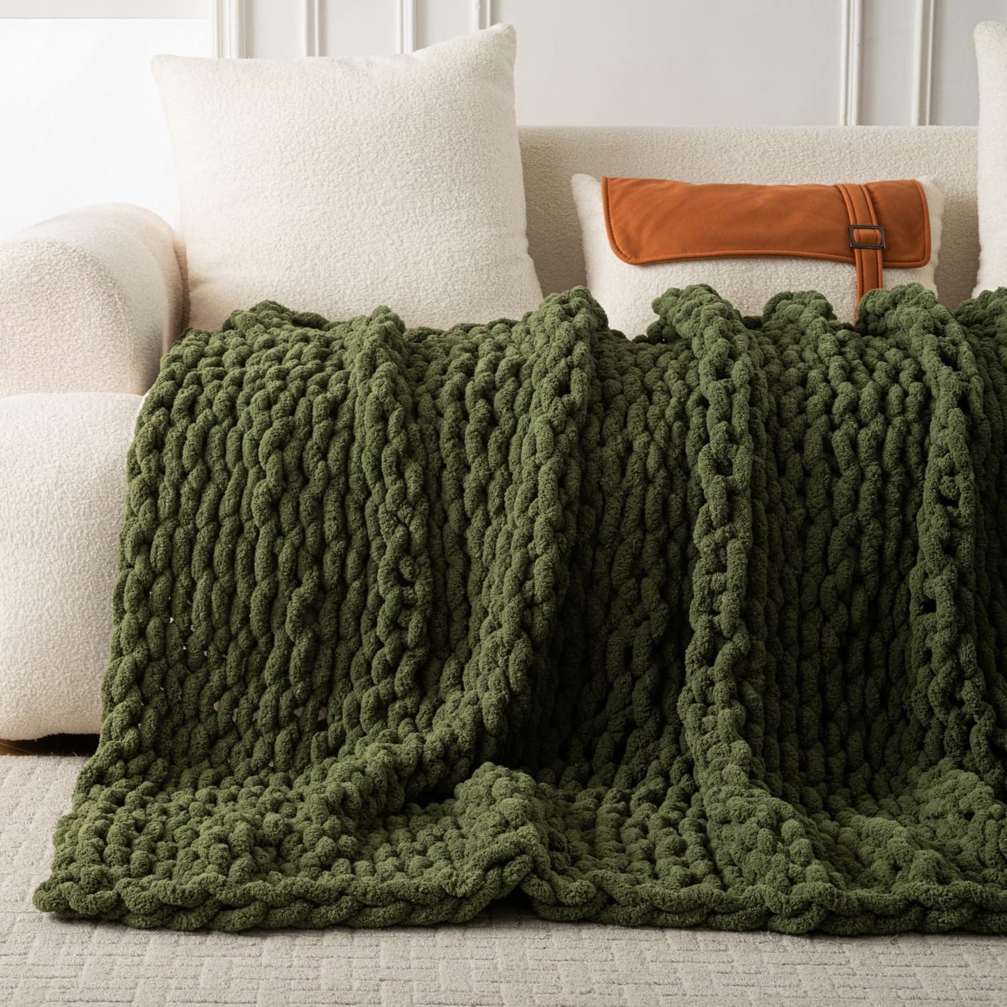 Ultra Soft Chunky Knit Blanket Throw -40x50 Hand Knitted Warm Chenille Throw Blanket, Home Decor Soft Thick Yarn Cable Knit Blanket Breathable Fleece Banket Christmas for Couch Bed Sofa Best GIF