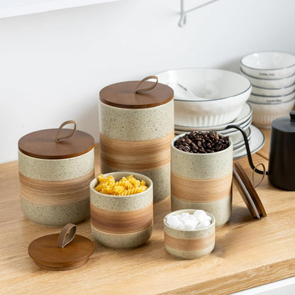 Large Storage Containers with Lids, Ceramic Coffee Container Kitchen Food Storage Jars for Spice Sugar Tea Bag, Stackable Decorative Jars for Counter, 61oz