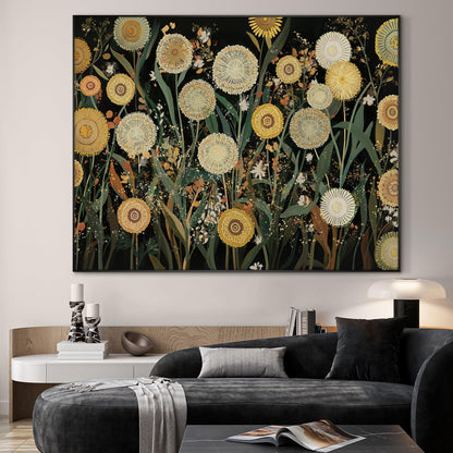 SIGNWIN 46"x60" Extra Large Framed Wall Art Whimsical Dandelion Field in Yellow and Green, Playful Botanical Print for Home Living Room Bedroom Decor (Frame Assembly Required)