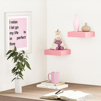 BAMEOS Pink Floating Shelves for Wall, 6" x 6" Wall Shelves for Room, Floating Book Shelves, Hanging Shelves for Bedroom, Bedroom, Living Room, Kitchen (Set of 2)