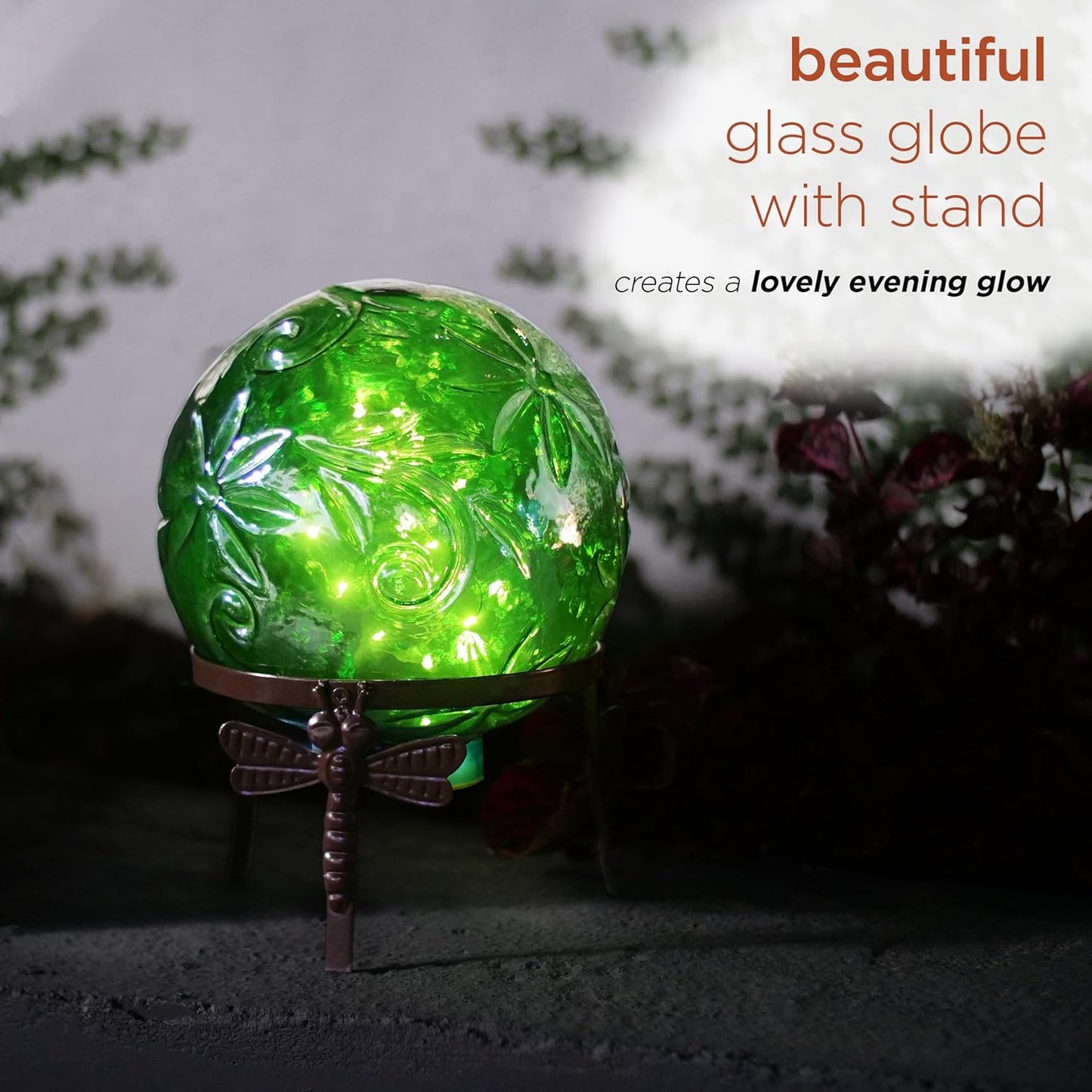 Alpine Corporation 13" Tall Indoor/Outdoor Pearlized Green Glass LED Gazing Globe with Stand