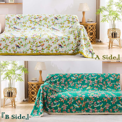 Boho Throw Blanket for Bed, 100% Cotton Soft Rustic Quilt Fall Blanket, 90"x98" Floral Printed Farmhouse Decor Bed Blankets, All Season Rustic Reversible Bohemian Throw Quilt