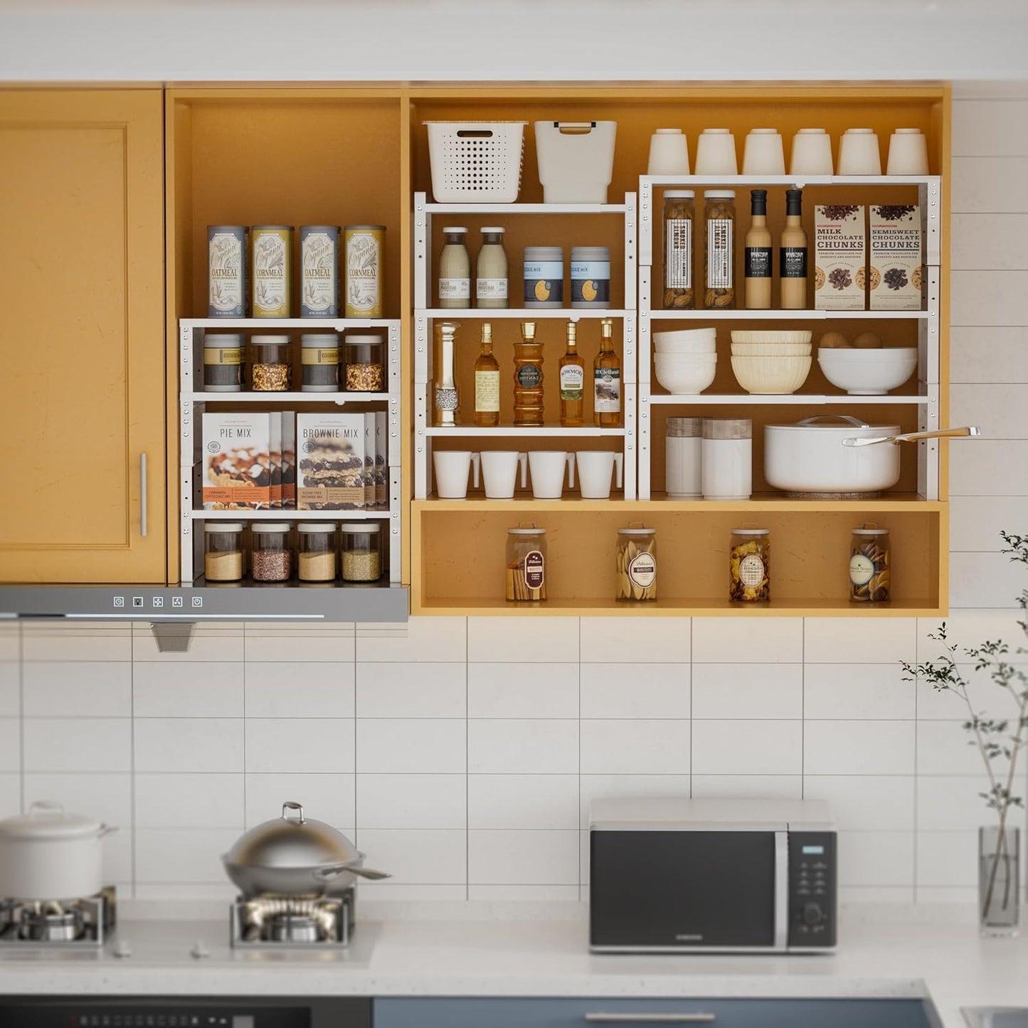 Expandable,Stackable Spice Rack,Seasoning Organizer and Storage,Spices Jar Racks for Cabinet,Countertop, Metal Pantry, Cupboard,Laundry Storages,Heavy Duty(1 Pack/Medium/White)