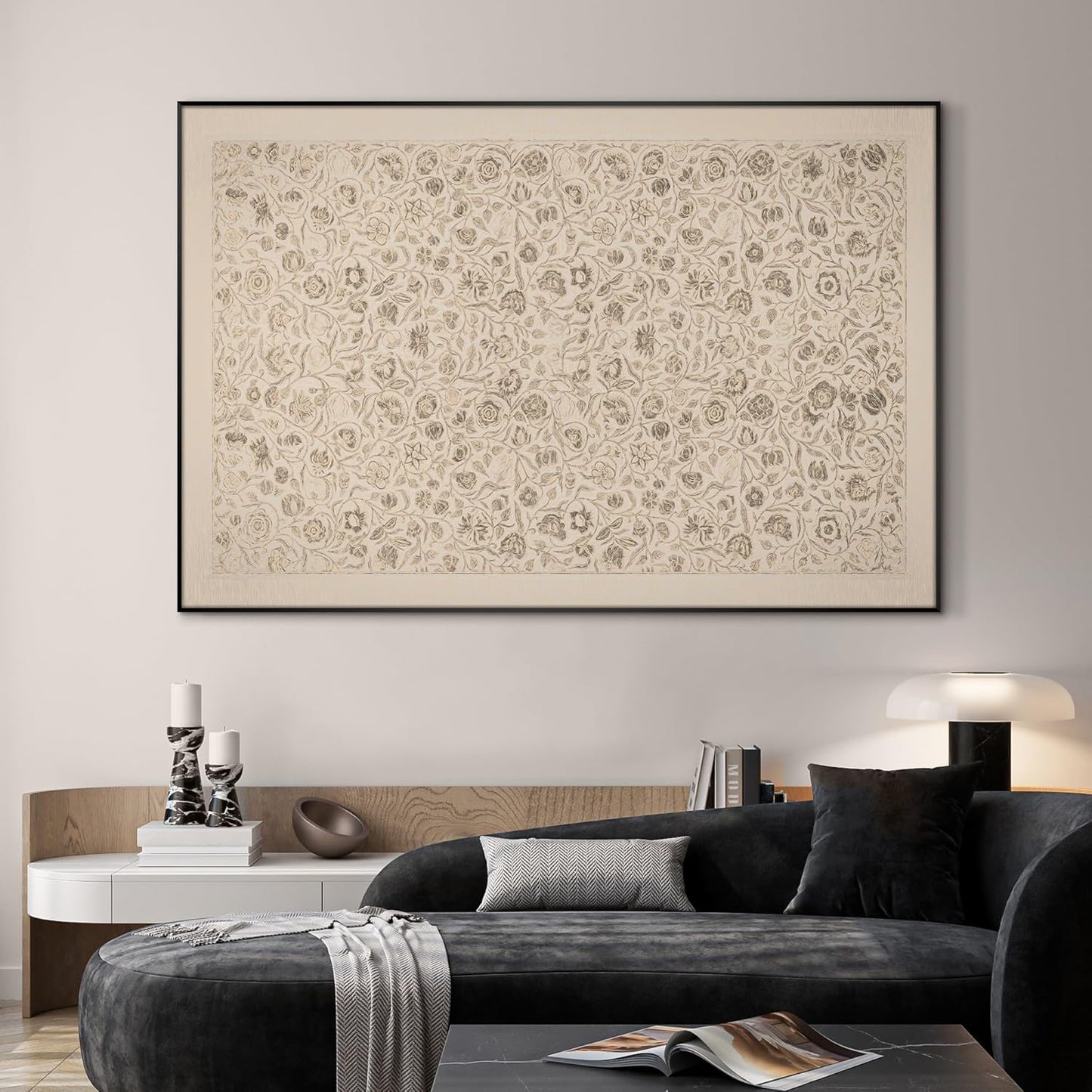 SIGNWIN 46"x72" Extra Large Framed Wall Art Vintage Botanical Sketch with Detailed Floral Pattern, Classic Nature Illustration for Home Living Room Bedroom Decor (Frame Assembly Required)