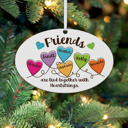 Let’s Make Memories Personalized Christmas Ornament - for Friends - 2024 Christmas Ornament - Pastel Holiday Décor - Wood - Oval - Heartstrings - 2–6 Names