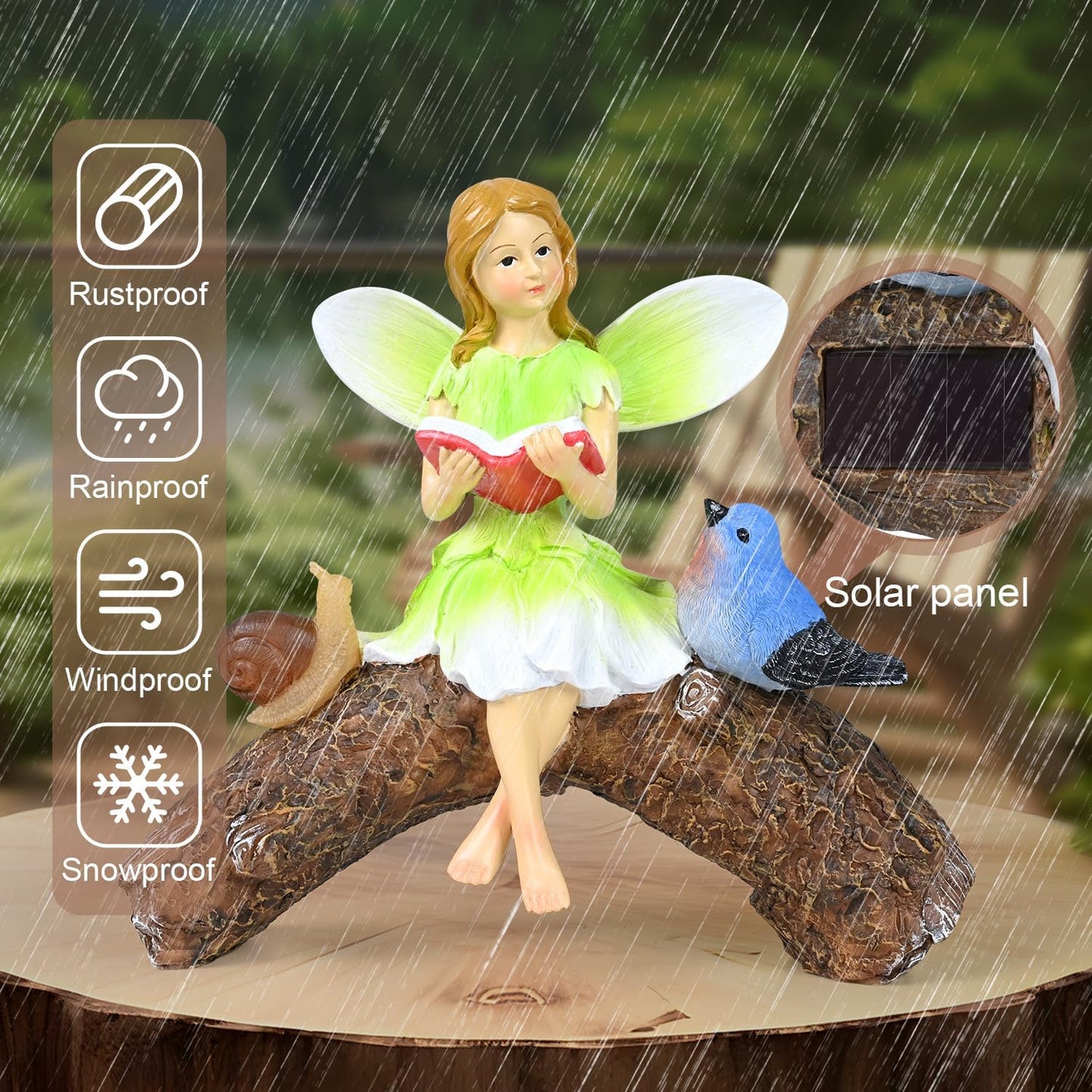 Garden Flower Fairy Statue Decor-Solar Outdoor Fairy Statues-Garden Fairy Outdoor Snail,Bird Figurines Decoration for Outside Patio Lawn Yard,Fairies Ornaments Gifts,Tall 8.4 Inches