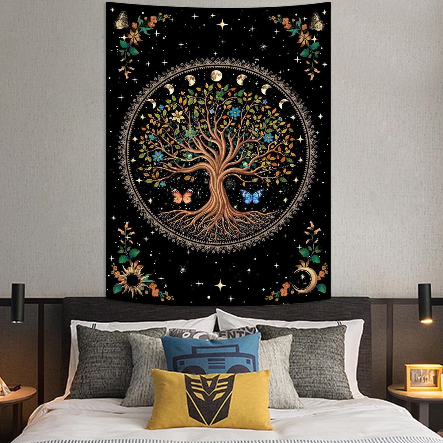Lunerfex Tree of Life Tapestry Moon Phase Wall Tapestry, Green Tapestries for Bedroom Ceiling Tapestries Wall Hanging for Bedroom Living Room Decor Tree-4 36"x48"