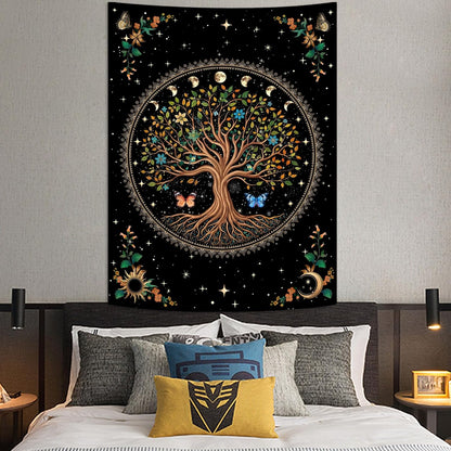 Lunerfex Tree of Life Tapestry Moon Phase Wall Tapestry, Green Tapestries for Bedroom Ceiling Tapestries Wall Hanging for Bedroom Living Room Decor Tree-4 36"x48"
