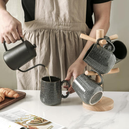 Hasense Ceramic Coffee Mugs - 15 OZ Large Coffee Cups Set of 6 with Handle for Hot Beverages, Porcelain Latte Mugs for Tea, Milk, Cocoa, Cappuccino and Mocha, Microwave and Dishwasher Safe, Grey