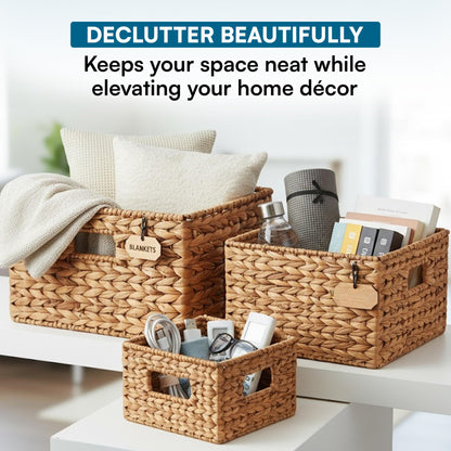 Honey-Can-Do Banana Leaf Storage Baskets –Water Hyacinth Woven Basket, Decorative Baskets for