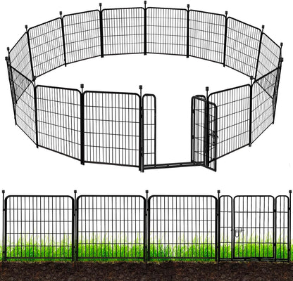 ADAVIN Tall Garden Fence 48 in(H) 12 Panels Total 26.6 FT(L), Heavy Duty Iron Metal Fence and Border, Flower Bed Fencing, outdoor Animal Barrier Fences, Dog Fences with gate for the Yard Camping,Black
