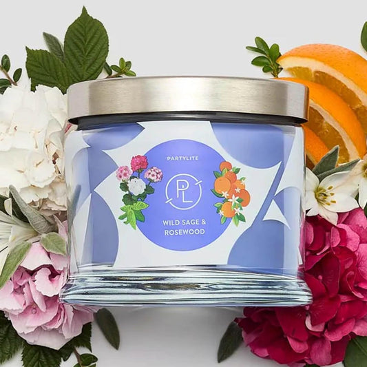 PartyLite Wild Sage & Rosewood Scented, Notes of Sage Leaf, Rosewood, Geranium Petals and
