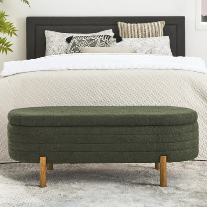 Furniliving 46” Storage Benches, End of Bed Bench with Button-Tufted Large Upholstered Storage Ottoman Teddy Window Bench with Storage Shoe Cabinet Bench, for Bedroom, Entryway, Closet, Green