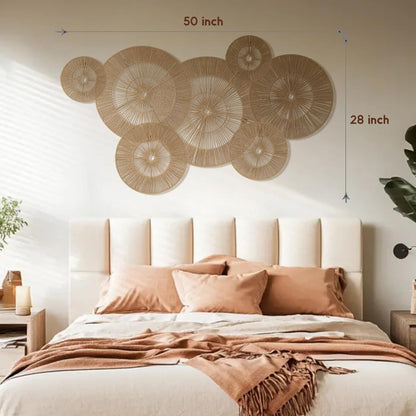 Mokof 7 Pack Boho Wall Decor Round Baskets Set (Small 7" to Largest 17") - Handwoven Large Wall Hanging Art for Bedroom, Living Room, Home Office