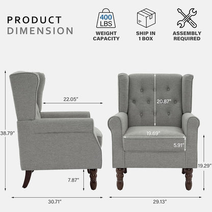 Lumibee High Back Accent Chair,Upholstered Wingback Armchair with Solid Wood Legs for Small Spaces,Comfy Single Sofa Chair for Living Room,Bedroom,Office-Light Gray